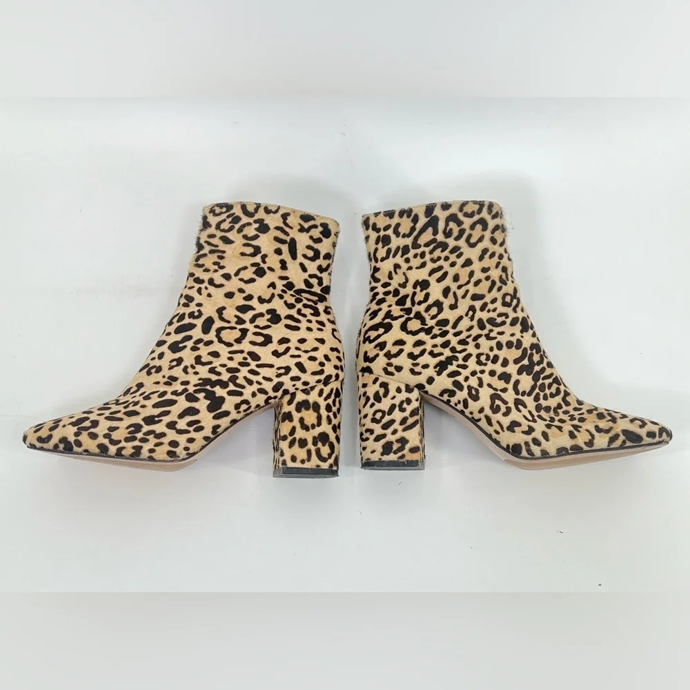 Halogen Alexa leopard print calf hair ankle booties side zip almond toe 7 seven